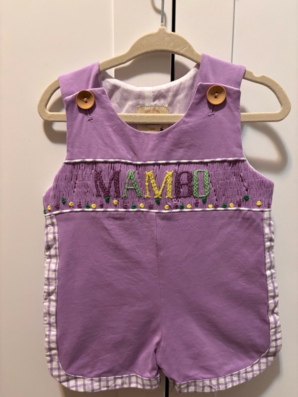 Mambo Mardi Gras Smocked Embroidered Romper